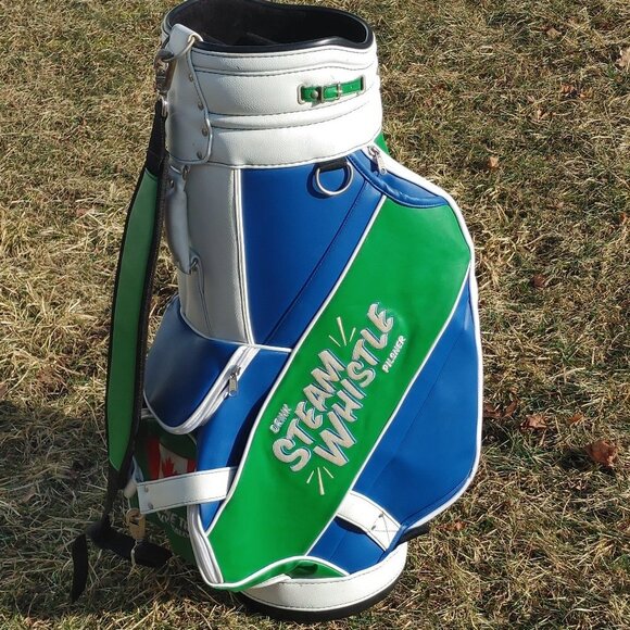 RARE Steam Whistle Beer Golf Bag Leather Embroidered Logo BELDING - Picture 2 of 11